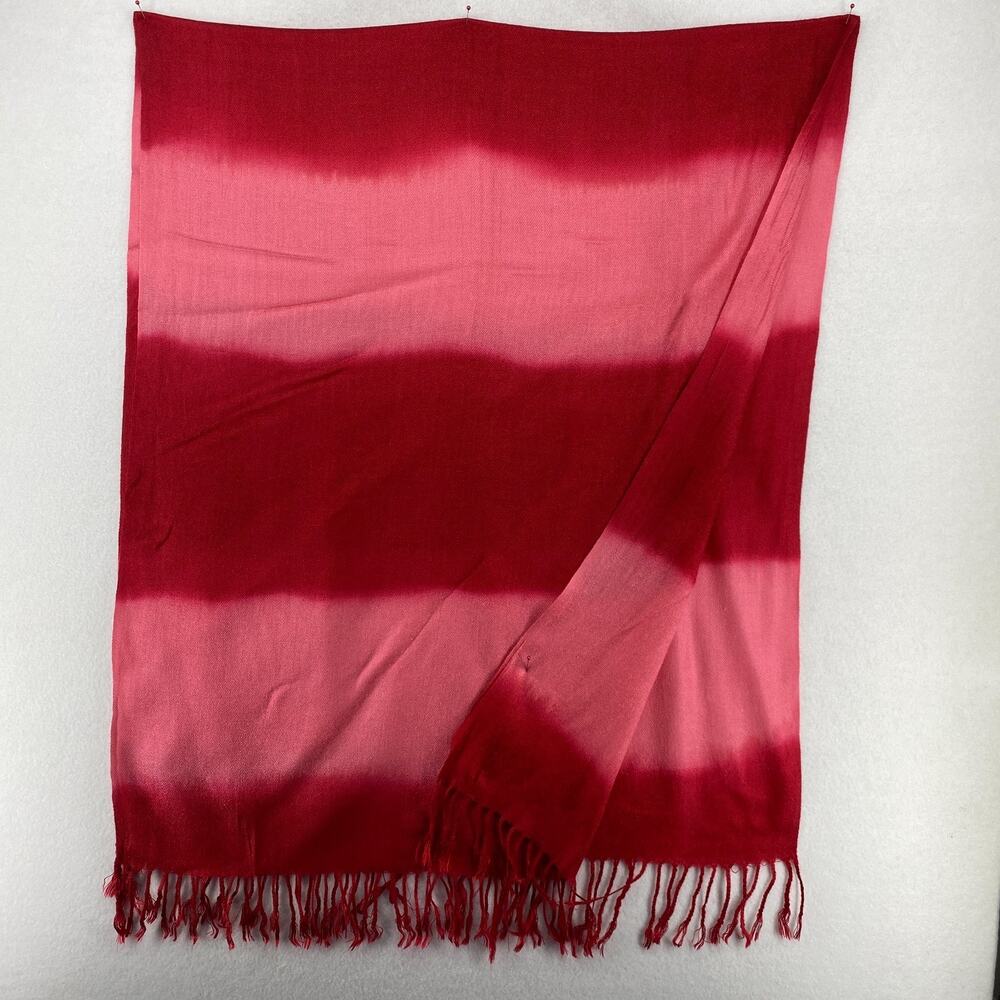 Scarf Womens Ombre Tie Dyed Striped Shawl Wrap Rectangle Fringed Red 28" x 68" - Picture 4 of 11